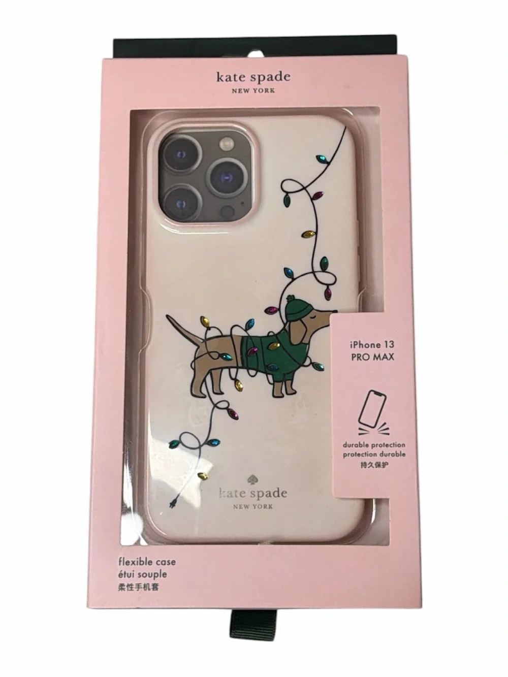 kate spade Pink Dachshund with Holiday Lights iPhone 13 Pro Max Case